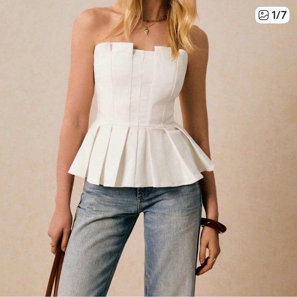 NWT White Women's Fitted Bandeau Pleated Top
